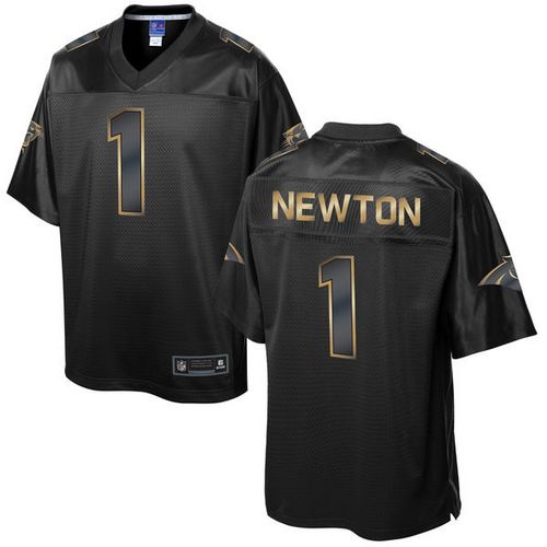 Nike Panthers #1 Cam Newton Pro Line Black Gold Collection Men's Stitched NFL Game Jersey - Click Image to Close